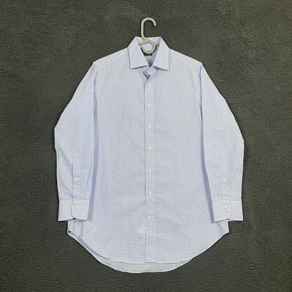 Sid Mashburn Dress Shirt Mens 15.5 Blue Check Spread Collar Long Sleeve